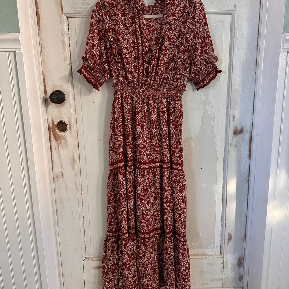 Max Studio Burgundy Floral Midi Dress